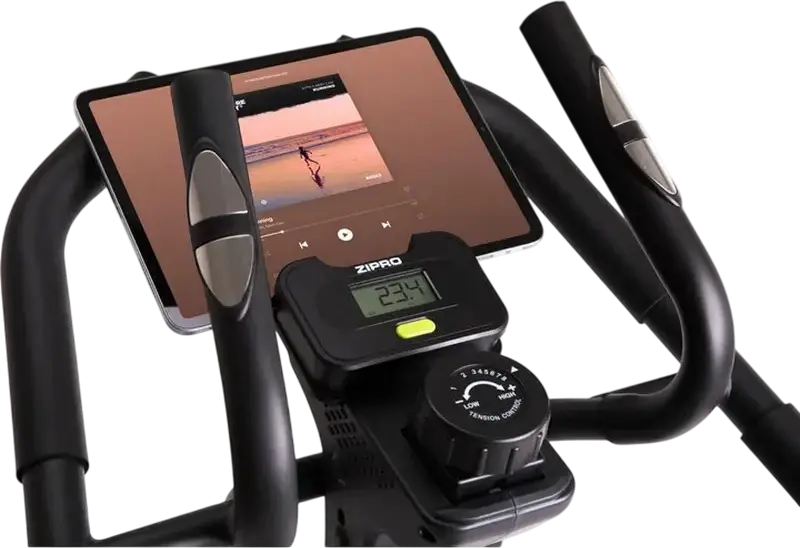 Zipro Climber Vertical Elliptical Trainer, Black with Green Accents, Digital Console, Water Bottle Holder and Transport Wheels