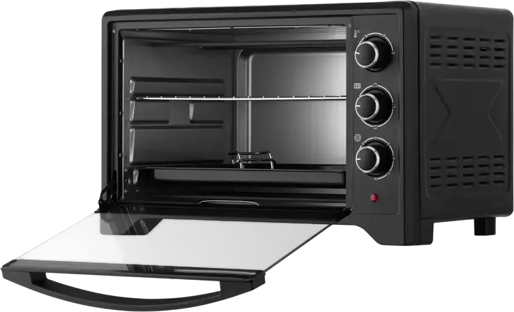 Cuptor Electric Ardesto MO-T33B, Negru, Grill și Convecție, 100-250°C, Butoane Rotative, Timer, Iluminare Interioară, cu Tavă de Coapte, Grătar și Spit