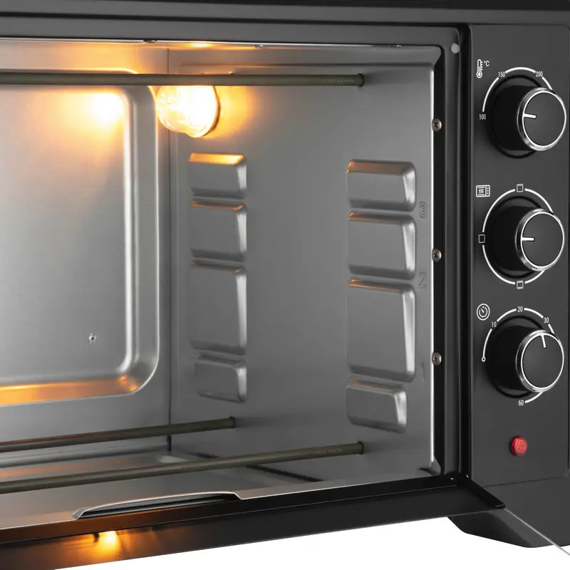 Cuptor Electric Ardesto MO-T33B, Negru, Grill și Convecție, 100-250°C, Butoane Rotative, Timer, Iluminare Interioară, cu Tavă de Coapte, Grătar și Spit