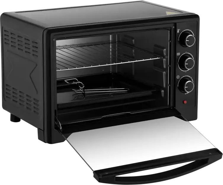 Cuptor Electric Ardesto MO-T33B, Negru, Grill și Convecție, 100-250°C, Butoane Rotative, Timer, Iluminare Interioară, cu Tavă de Coapte, Grătar și Spit