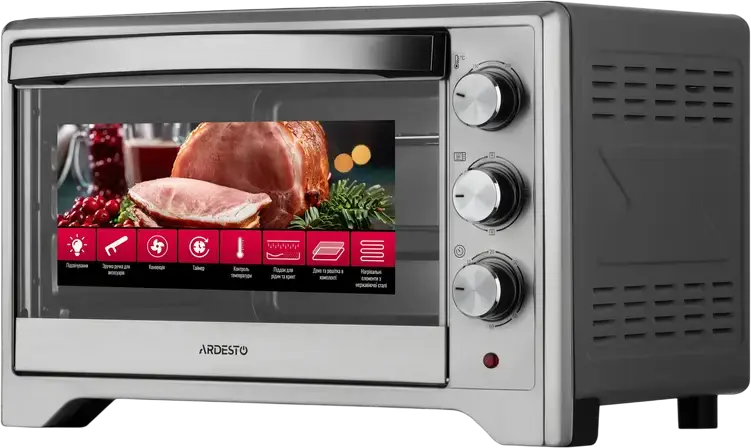 Ardesto MO-T33A Electric Oven, 33L Capacity, Stainless Steel, Grill and Convection, 100-250°C, 60 min Timer, with Baking Tray and Grill Rack