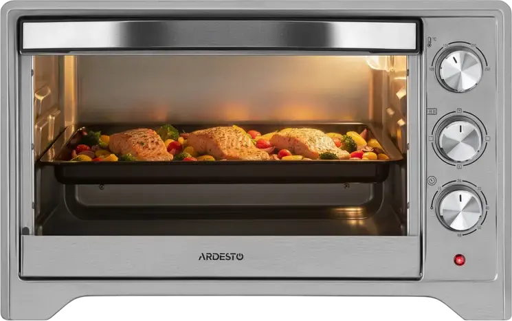 Ardesto MO-T33A Electric Oven, 33L Capacity, Stainless Steel, Grill and Convection, 100-250°C, 60 min Timer, with Baking Tray and Grill Rack