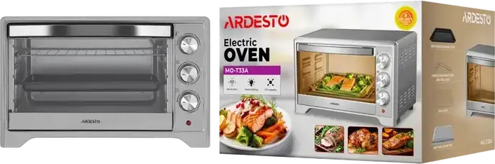 Ardesto MO-T33A Electric Oven, 33L Capacity, Stainless Steel, Grill and Convection, 100-250°C, 60 min Timer, with Baking Tray and Grill Rack