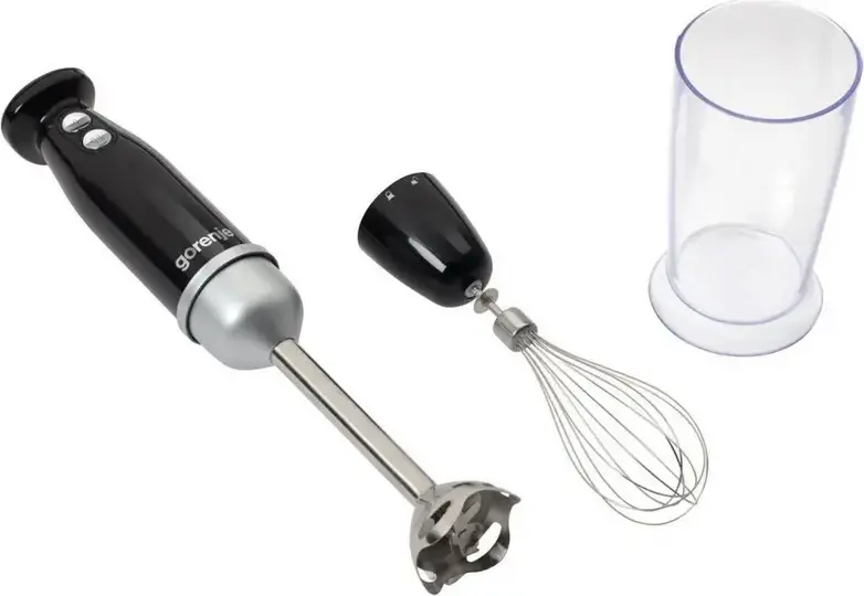 Set Blender Vertical Gorenje HBX602RLBK de 3 piese, 600W, Lame din Otel Inoxidabil, Bol 0.6L, Negru, cu Tel, Pahara de Masura si Tocator