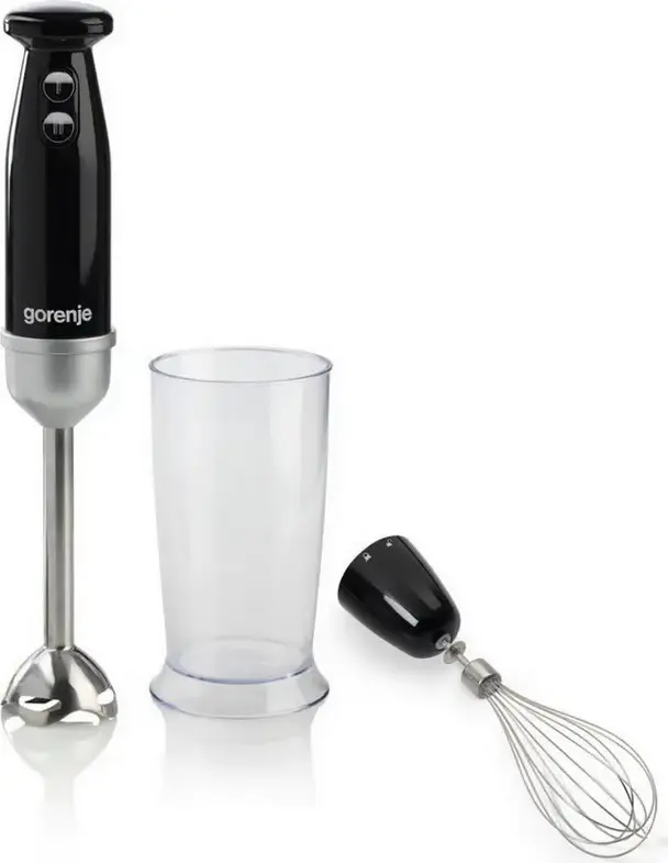 Set Blender Vertical Gorenje HBX602RLBK de 3 piese, 600W, Lame din Otel Inoxidabil, Bol 0.6L, Negru, cu Tel, Pahara de Masura si Tocator