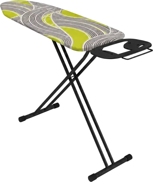 Гладильная доска Lunaro VERA-BK, металлическая сетка 120x38 см, черный металлический каркас, чехол из 100% хлопка серого цвета, поролон 8 мм, подставка для утюга