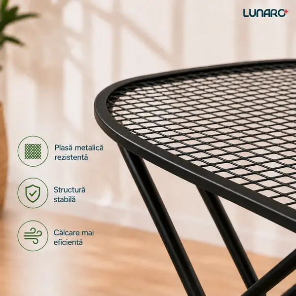 Гладильная доска Lunaro VERA-BK, металлическая сетка 120x38 см, черный металлический каркас, чехол из 100% хлопка серого цвета, поролон 8 мм, подставка для утюга