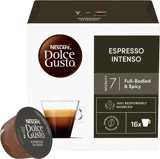 Nescafe Dolce Gusto Espresso Intenso Coffee Capsules, 100% Responsibly Sourced, Compatible with Dolce Gusto Machines, Set of 16 Capsules