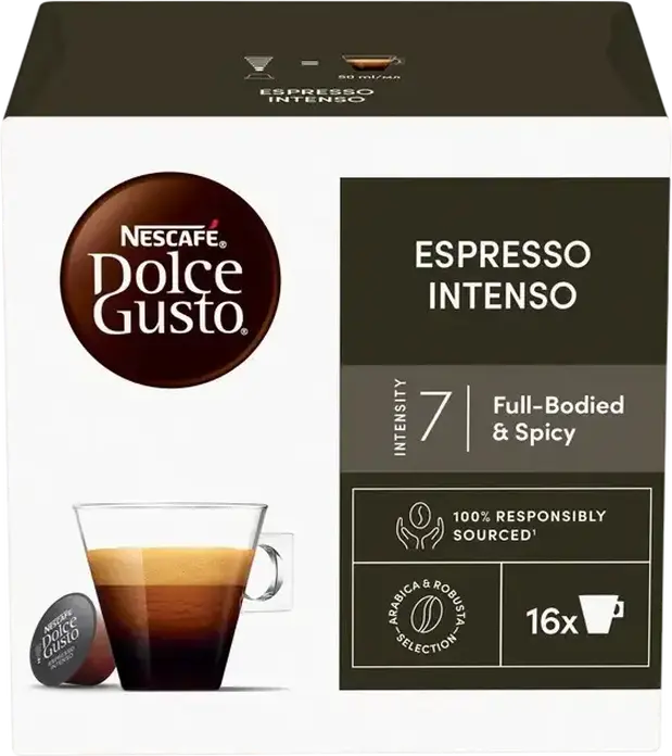 Nescafe Dolce Gusto Espresso Intenso Coffee Capsules, 100% Responsibly Sourced, Compatible with Dolce Gusto Machines, Set of 16 Capsules