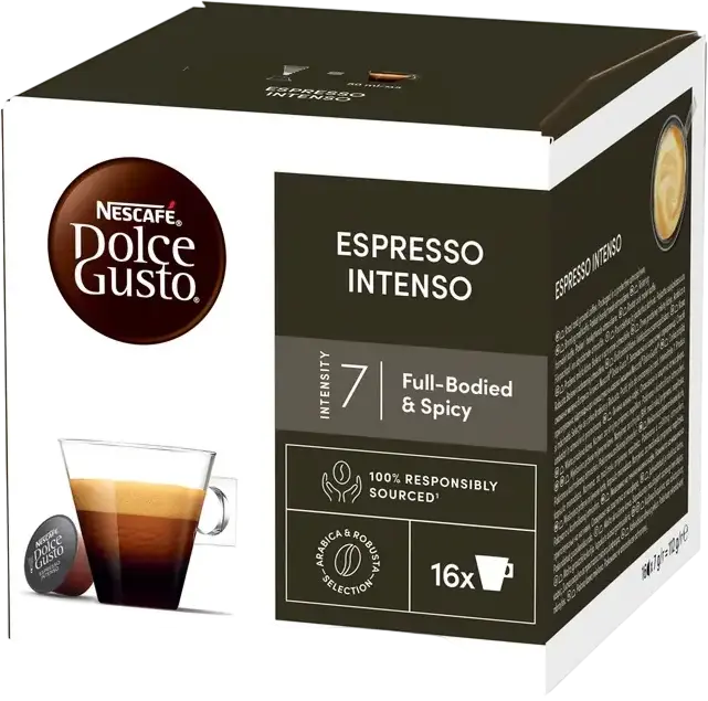Nescafe Dolce Gusto Espresso Intenso Coffee Capsules, 100% Responsibly Sourced, Compatible with Dolce Gusto Machines, Set of 16 Capsules