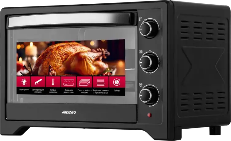 Ardesto MO-T45B Electric Oven, 45L Capacity, Convection and Grill, 100-250°C, Black, with 5 Accessories