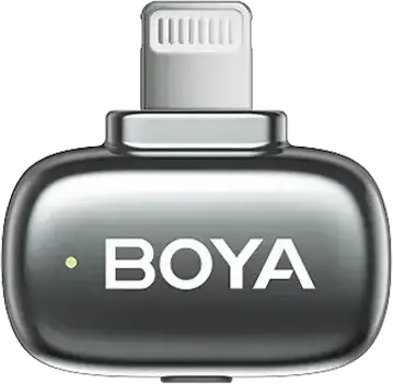 Набор из 4 предметов беспроводных петличных микрофонов Boya mini 2-01, всенаправленный конденсаторный, 2.4ГГц, дальность 100м, шумоподавление, USB-C и Lightning, серый
