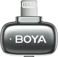 Набор из 4 предметов беспроводных петличных микрофонов Boya mini 2-01, всенаправленный конденсаторный, 2.4ГГц, дальность 100м, шумоподавление, USB-C и Lightning, серый