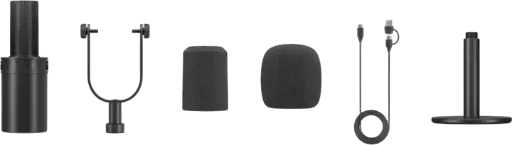 Microfon Gaming Boya P60D pentru Streaming si Podcasting, Conectivitate USB-C si XLR, Monitorizare 3.5mm, Negru, Set de 6 piese