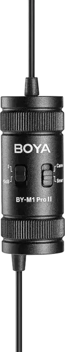 Boya BY-M1 Pro II Omnidirectional Lavalier Lapel Microphone, 6m Cable, Gain Control, for Smartphones, DSLR Cameras, PC, Black