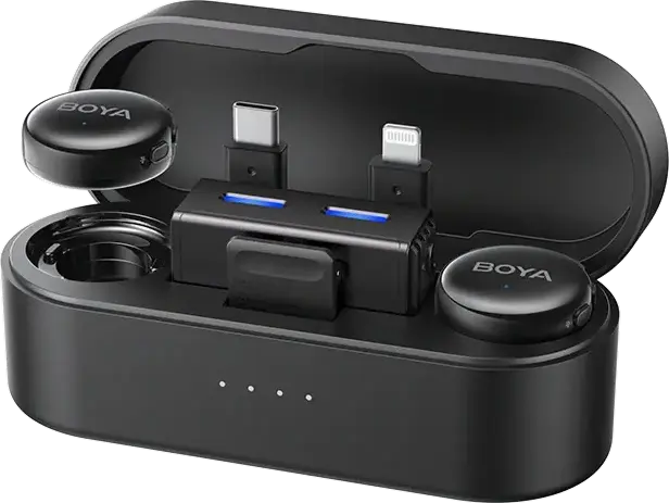 Boya Boyalink (Boyalink3-01) Wireless Lavalier Microphone System, Omnidirectional Condenser, 2.4 GHz, 300m Range, USB-C, Lightning, 3.5mm, Black