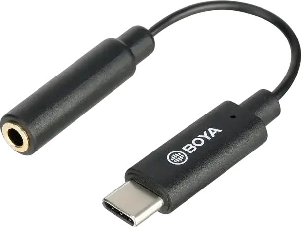 Adaptor Audio Boya BY-K4 USB Type-C la 3.5 mm, Convertor Cablu pentru Casti si Microfon, Negru, 0,06m