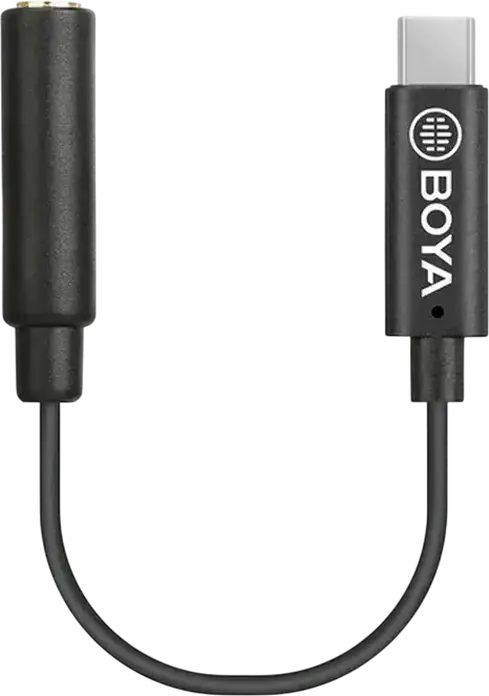 Adaptor Audio Boya BY-K4 USB Type-C la 3.5 mm, Convertor Cablu pentru Casti si Microfon, Negru, 0,06m