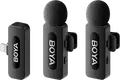 Boya BY-V2 Wireless Lavalier Microphone Set of 2, Omnidirectional Condenser Mic for Lightning Devices, Noise Reduction, 100m Range, Black