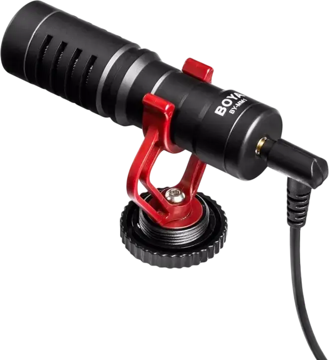 Boya BY-MM1+ Supercardioid Condenser Camera Microphone with Real-time Monitoring, 3.5mm Jack, 20-18000Hz, Black, Accessory Kit