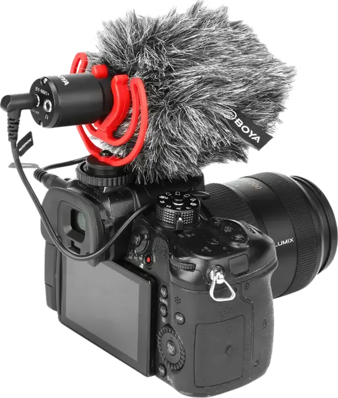 Boya BY-MM1+ Supercardioid Condenser Camera Microphone with Real-time Monitoring, 3.5mm Jack, 20-18000Hz, Black, Accessory Kit