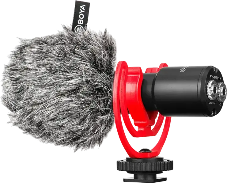 Boya BY-MM1+ Supercardioid Condenser Camera Microphone with Real-time Monitoring, 3.5mm Jack, 20-18000Hz, Black, Accessory Kit