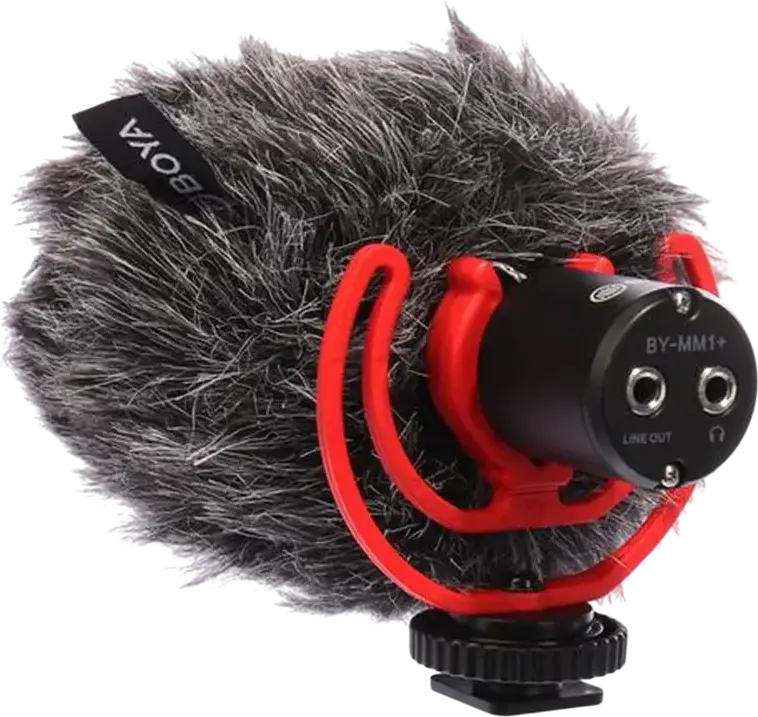 Boya BY-MM1+ Supercardioid Condenser Camera Microphone with Real-time Monitoring, 3.5mm Jack, 20-18000Hz, Black, Accessory Kit