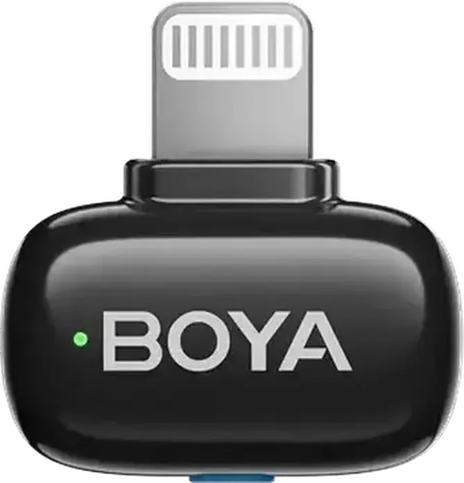 Set de 4 piese Microfon Lavaliere Wireless Boya mini 2-01, Condensator Omnidirectional, 2.4GHz, Raza 100m, Reducere Zgomot, USB-C si Lightning, Culoare: Negru
