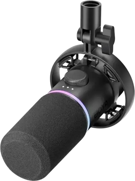 Microfon Gaming Boya CastMic S60B Dinamic, Cardioid, XLR, Inel RGB, Buton Gain Integrat, Negru, Set de 4 piese