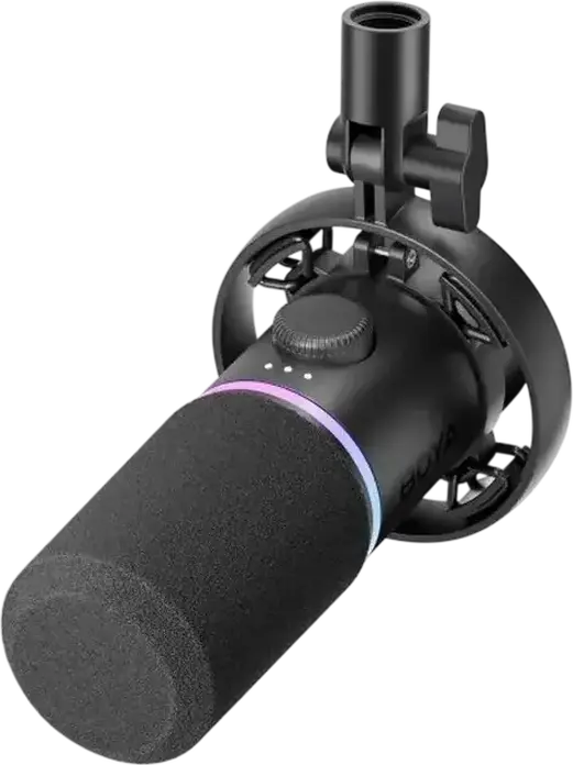 Microfon Gaming Boya CastMic S60B Dinamic, Cardioid, XLR, Inel RGB, Buton Gain Integrat, Negru, Set de 4 piese