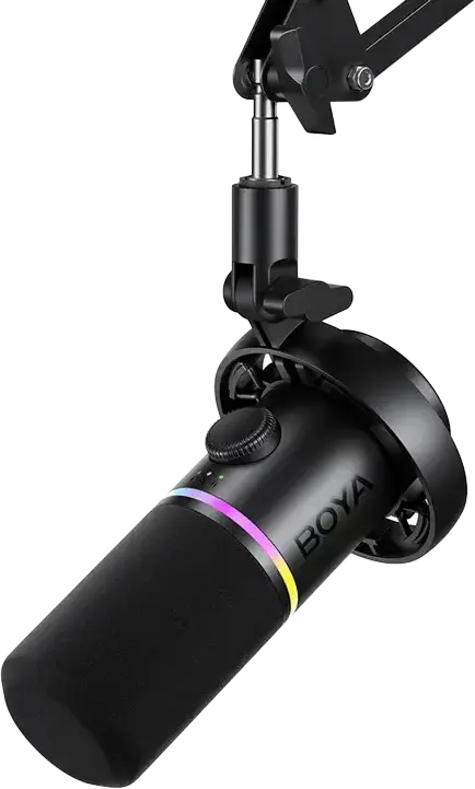 Microfon Gaming Boya CastMic S60B Dinamic, Cardioid, XLR, Inel RGB, Buton Gain Integrat, Negru, Set de 4 piese