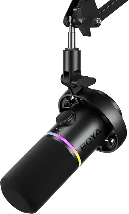 Microfon Gaming Boya CastMic S60B Dinamic, Cardioid, XLR, Inel RGB, Buton Gain Integrat, Negru, Set de 4 piese