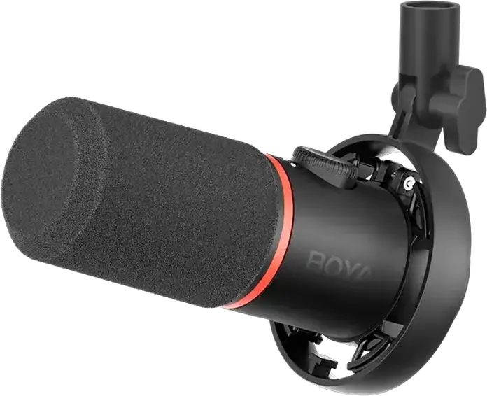 Microfon Gaming Boya CastMic S60B Dinamic, Cardioid, XLR, Inel RGB, Buton Gain Integrat, Negru, Set de 4 piese