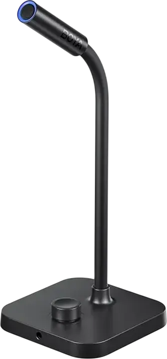 Microfon Condensator de Masa Boya CM40, Omnidirectional, USB Type-C si 3.5mm, Brat Gooseneck Reglabil, Control Volum, LED Albastru, Negru