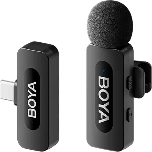 Boya BY-V10 V2.0 Wireless Lavalier Microphone for USB Type-C, Omnidirectional Dynamic Mic with Noise Reduction, 100m Range, 9h Battery, Black