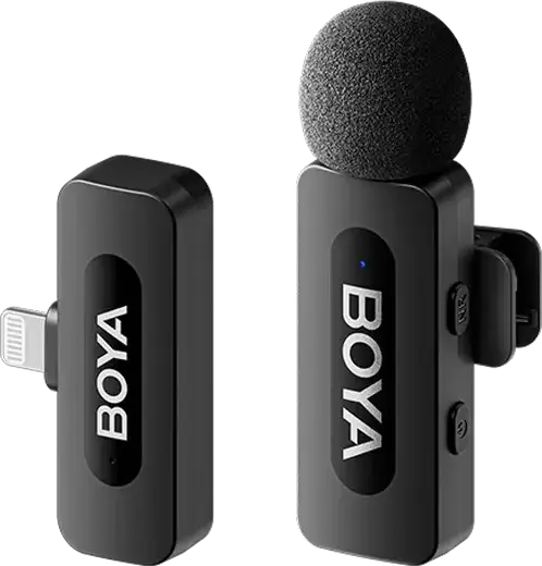 Boya BY-V1 V2.0 Portable Wireless Lavalier Microphone for Lightning, Omnidirectional Dynamic Mic, 100m Range, 9h Battery, Set of 4 Pieces