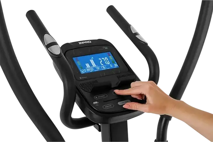 Zipro Heat WM Elliptical Trainer, LCD Display with Blue Backlight, Moving Handles, Non-slip Pedals, Water Bottle Holder, Black