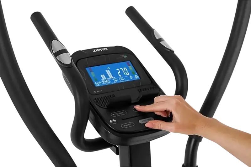 Zipro Heat WM Elliptical Trainer, LCD Display with Blue Backlight, Moving Handles, Non-slip Pedals, Water Bottle Holder, Black