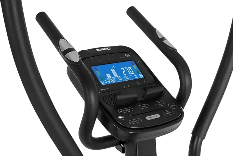 Zipro Heat WM Elliptical Trainer, LCD Display with Blue Backlight, Moving Handles, Non-slip Pedals, Water Bottle Holder, Black