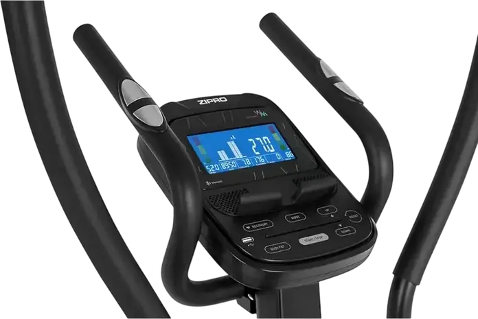 Zipro Heat WM Elliptical Trainer, LCD Display with Blue Backlight, Moving Handles, Non-slip Pedals, Water Bottle Holder, Black