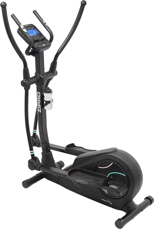 Zipro Heat WM Elliptical Trainer, LCD Display with Blue Backlight, Moving Handles, Non-slip Pedals, Water Bottle Holder, Black
