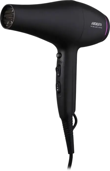 Ardesto HD-Y222PRO Violet Pro Hair Dryer, 2200W, 3 Temperature Settings, 2 Airflow Modes, Cold Air, Overheating Protection, Set of 2 Nozzles (Diffuser, Concentrator), Black