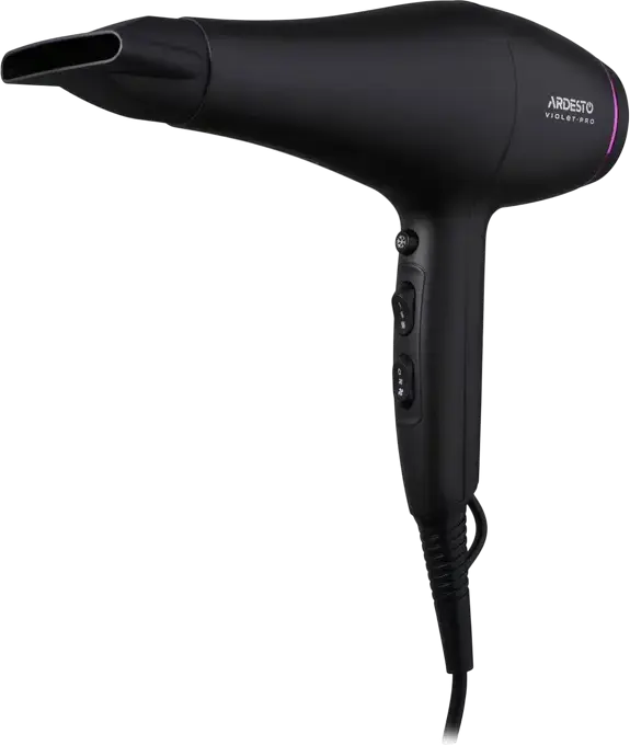 Ardesto HD-Y222PRO Violet Pro Hair Dryer, 2200W, 3 Temperature Settings, 2 Airflow Modes, Cold Air, Overheating Protection, Set of 2 Nozzles (Diffuser, Concentrator), Black