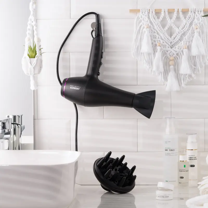 Ardesto HD-Y222PRO Violet Pro Hair Dryer, 2200W, 3 Temperature Settings, 2 Airflow Modes, Cold Air, Overheating Protection, Set of 2 Nozzles (Diffuser, Concentrator), Black