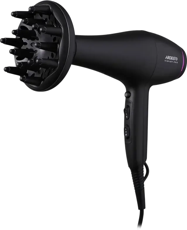Ardesto HD-Y222PRO Violet Pro Hair Dryer, 2200W, 3 Temperature Settings, 2 Airflow Modes, Cold Air, Overheating Protection, Set of 2 Nozzles (Diffuser, Concentrator), Black
