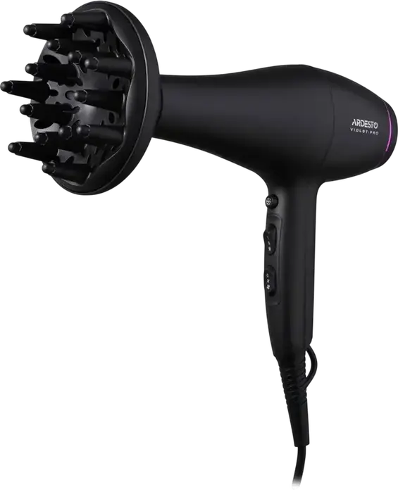 Ardesto HD-Y222PRO Violet Pro Hair Dryer, 2200W, 3 Temperature Settings, 2 Airflow Modes, Cold Air, Overheating Protection, Set of 2 Nozzles (Diffuser, Concentrator), Black