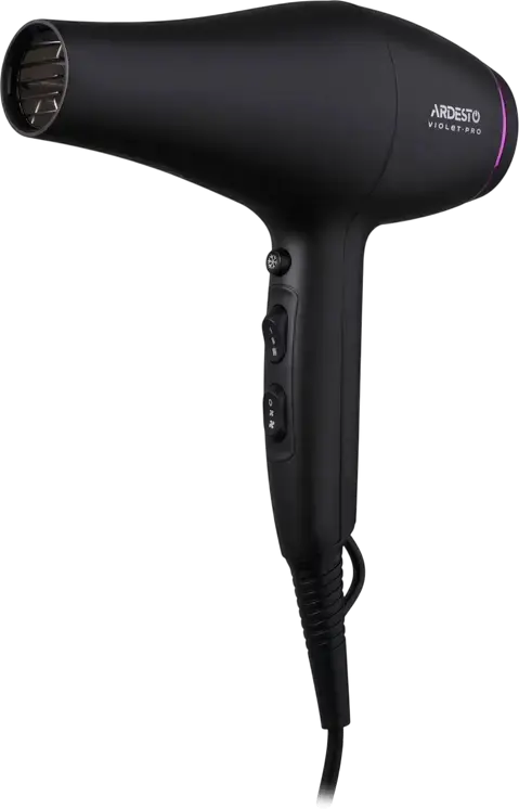Ardesto HD-Y222PRO Violet Pro Hair Dryer, 2200W, 3 Temperature Settings, 2 Airflow Modes, Cold Air, Overheating Protection, Set of 2 Nozzles (Diffuser, Concentrator), Black
