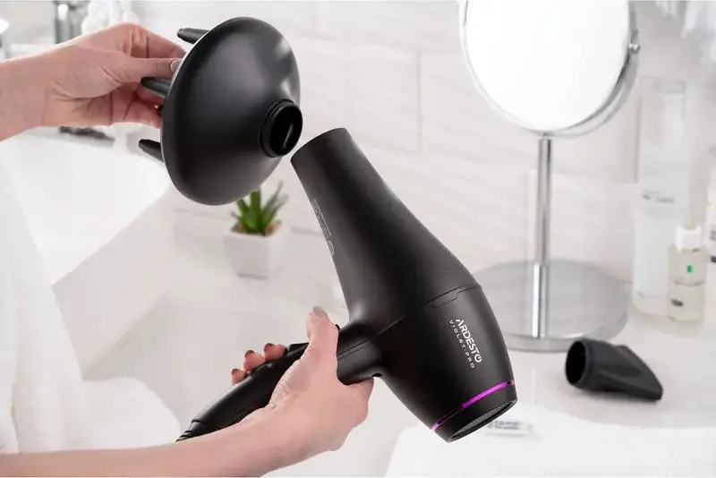 Ardesto HD-Y222PRO Violet Pro Hair Dryer, 2200W, 3 Temperature Settings, 2 Airflow Modes, Cold Air, Overheating Protection, Set of 2 Nozzles (Diffuser, Concentrator), Black