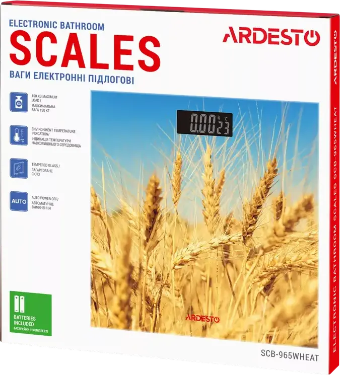 Ardesto SCB-965WHEAT Electronic Bathroom Scale, Tempered Glass, 150kg Capacity, 0.05kg Precision, LED Display with Temperature, Grey