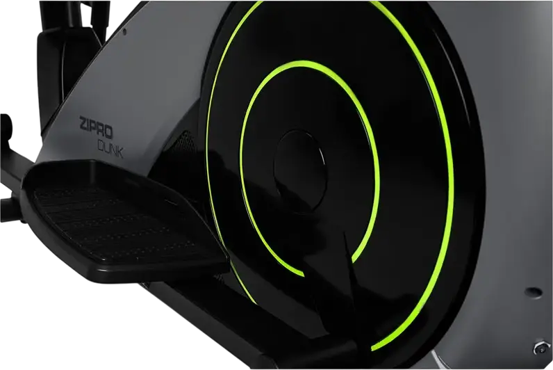Elliptic Zipro iConsole+ Dunk, Antrenor cu Transmisie Frontala, Display Digital iConsole+, Senzori de Puls, Suport Tabletă, Negru cu Verde Lime
